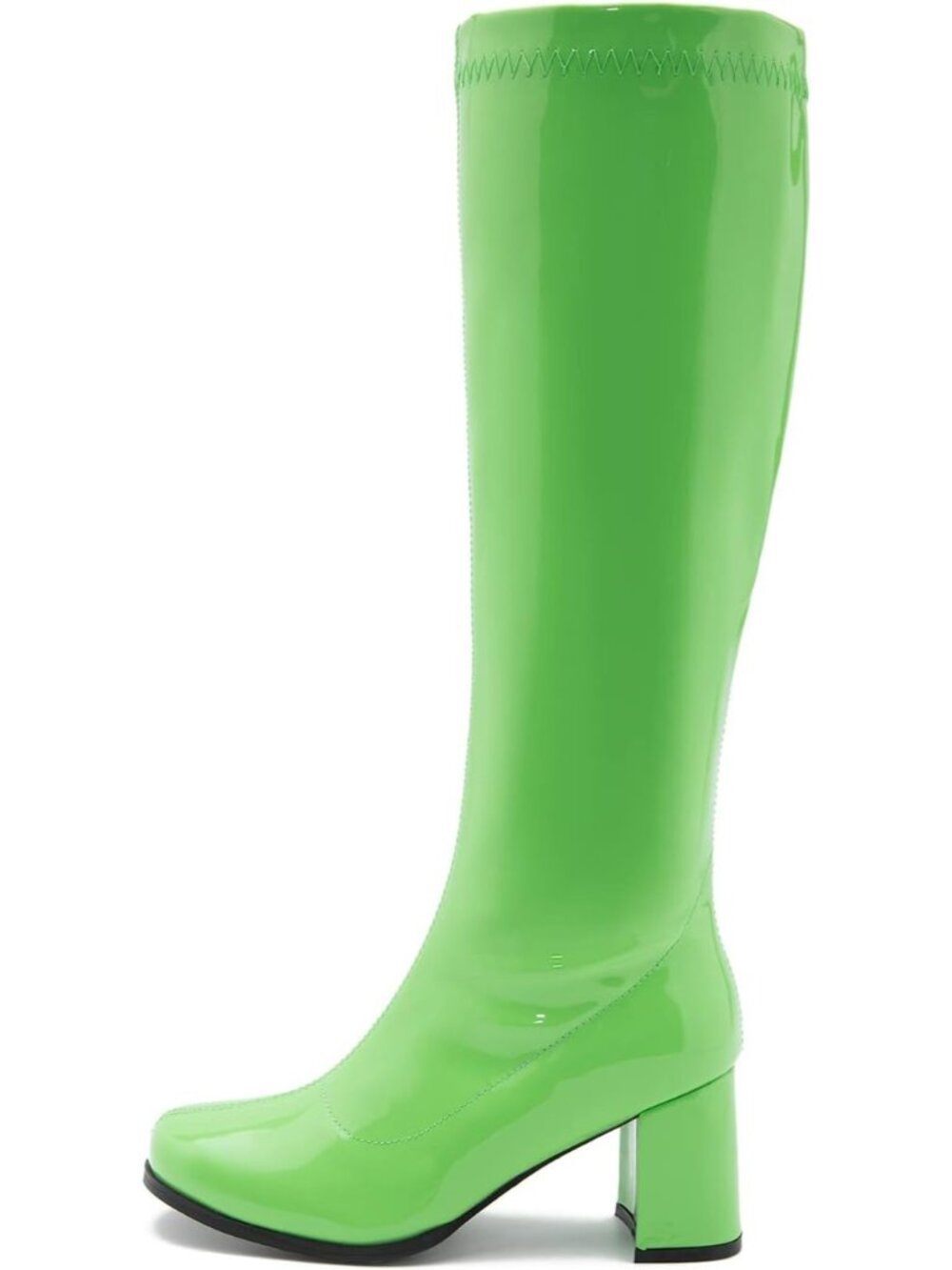 🆕Women's Green Knee High Gogo Boots Square Toe Retro Disco Block Heel Boots